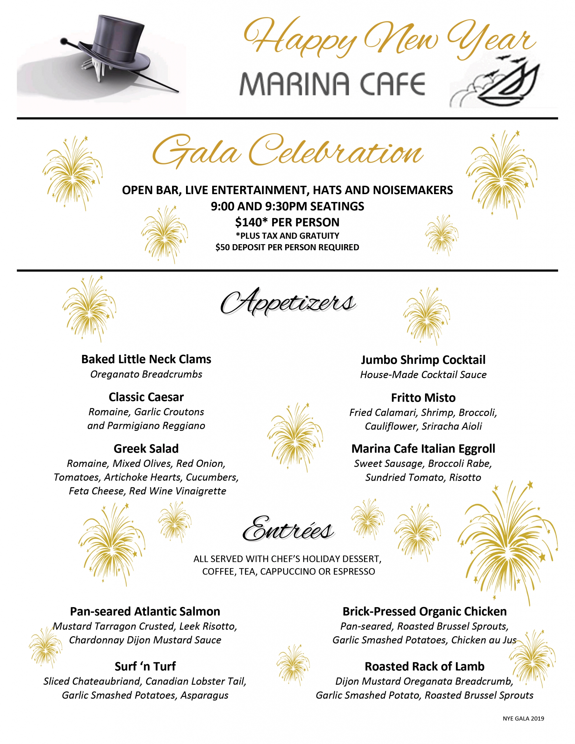 New Year&#039;s Eve Gala &amp; Dinner 2019 at Marina Cafe! - Marina Cafe