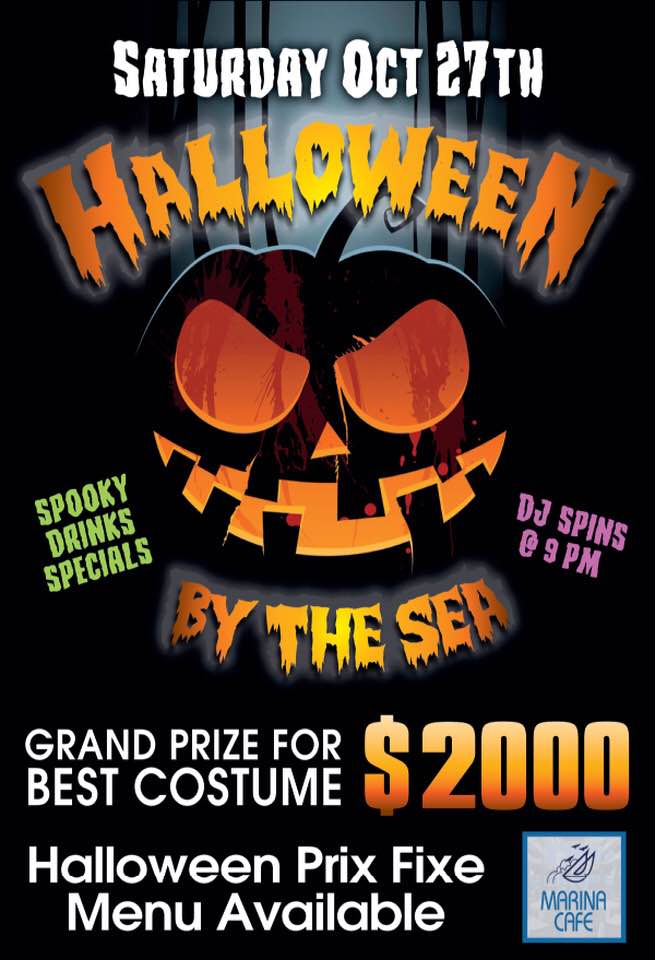 2018 Halloween Flyer A Spooky Pumpkin to Promote Marina Cafe's 2018 Halloween Party