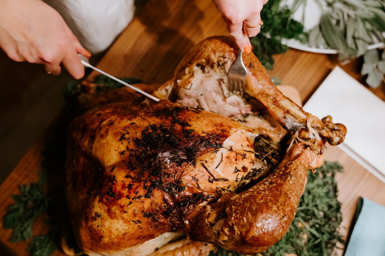 Thanksgiving Turkey Being Sliced