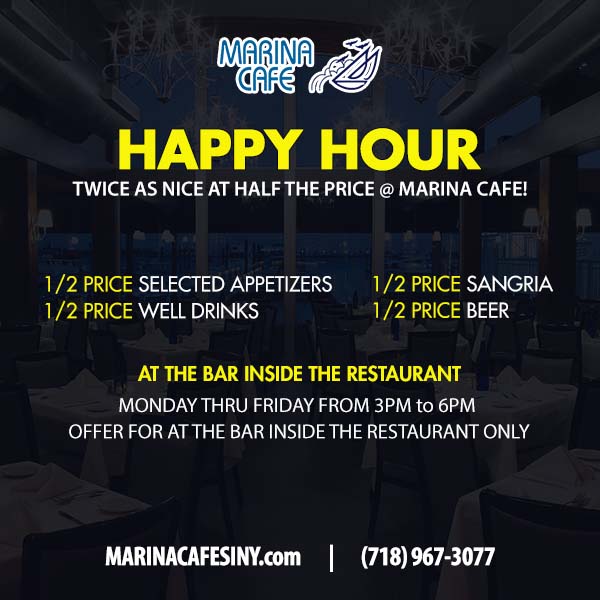 Marina Cafe Happy Hour Flyer 2021