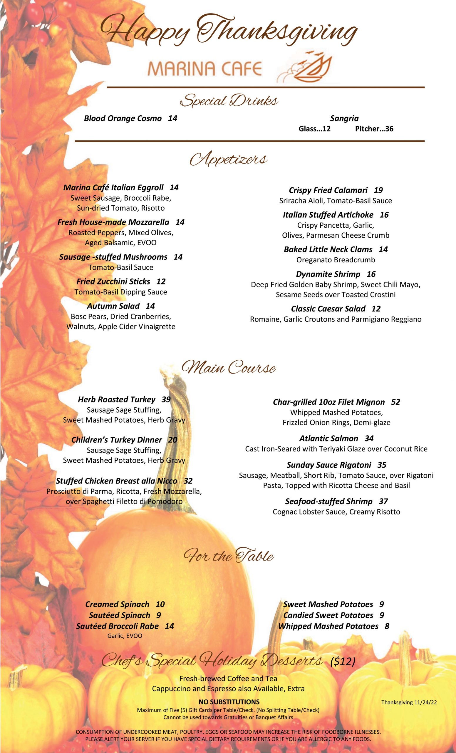 Dining reservations thanksgiving