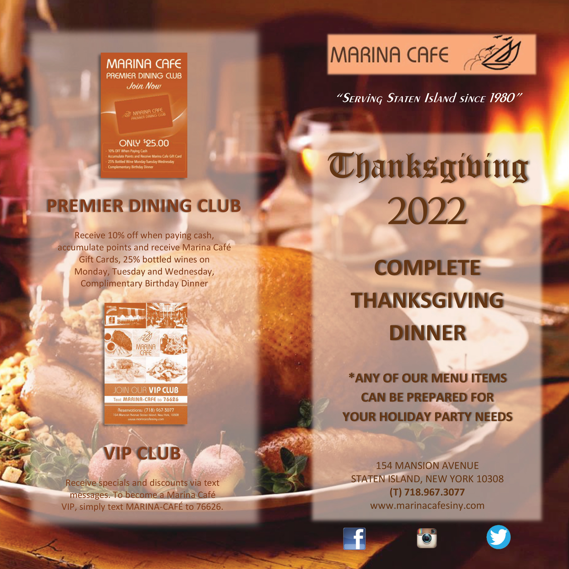 Marina Cafe's Thanksigiving Take-Out Catering Menu for 2022 - Page 1
