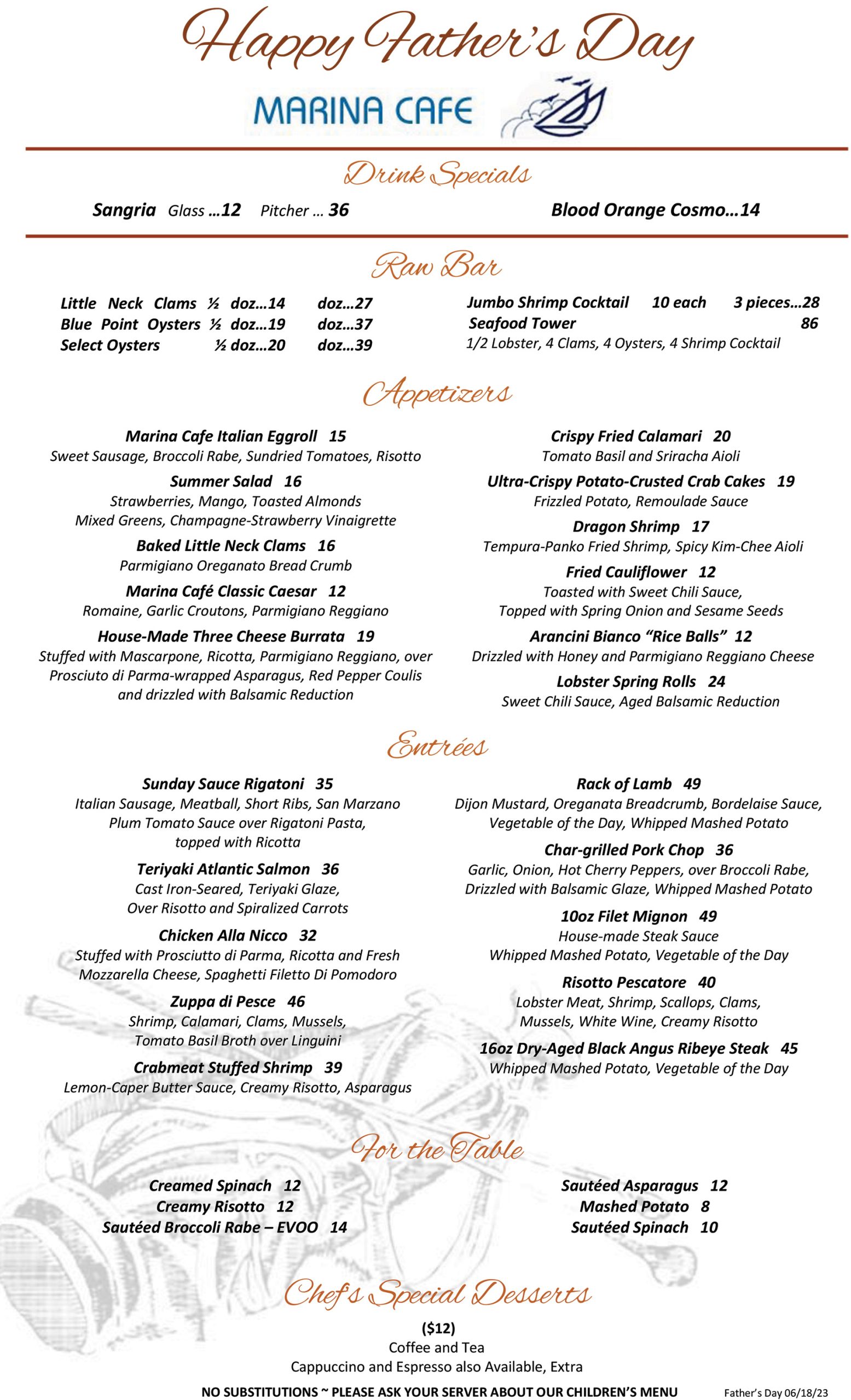 Marina Cafe's 2022 New Year's Eve Dinner Menu