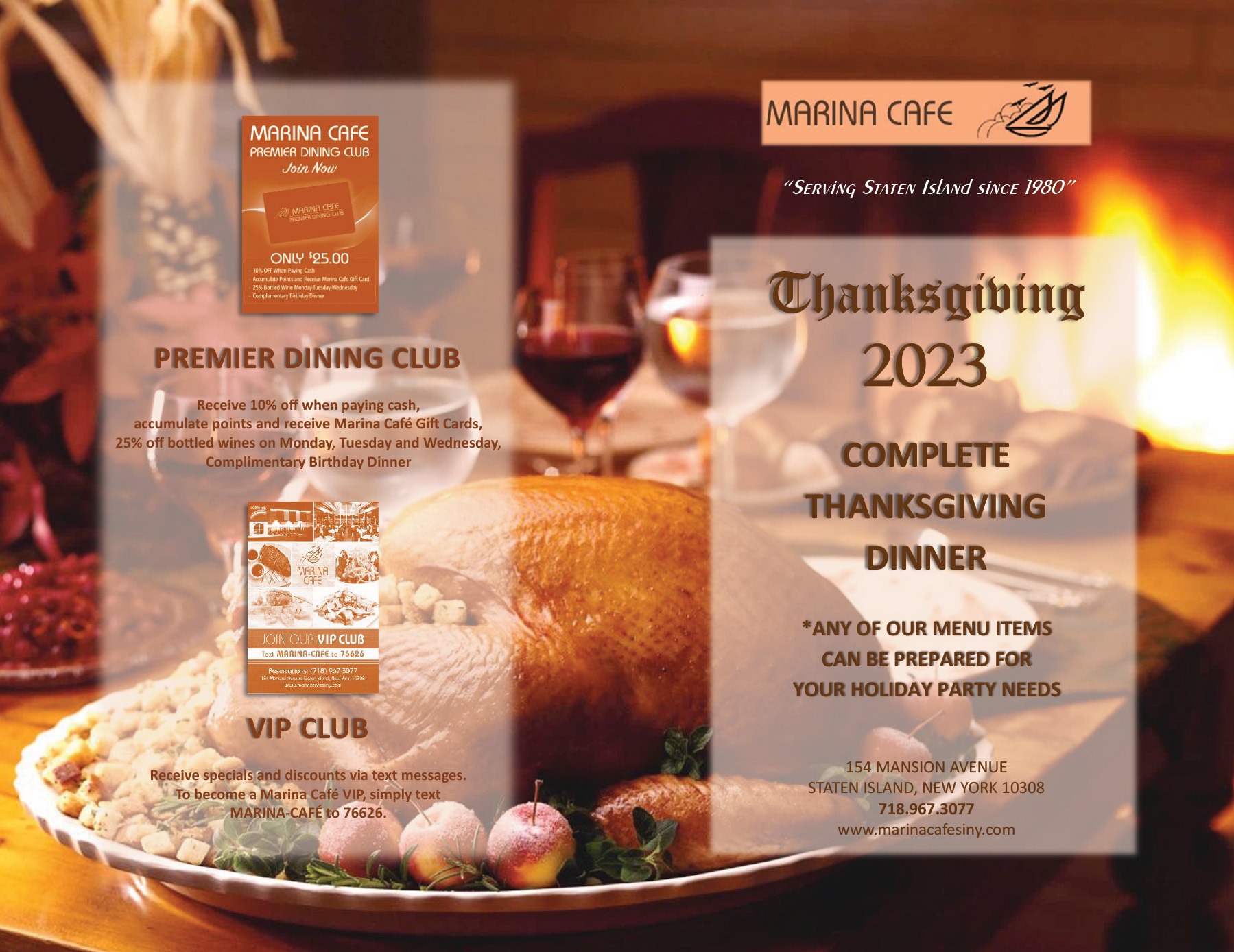 Marina Cafe's Thanksigiving Take-Out Catering Menu for 2023 - Page 1