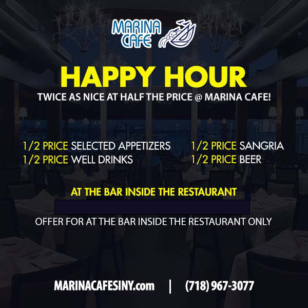 Marina Cafe Happy Hour Flyer 2021