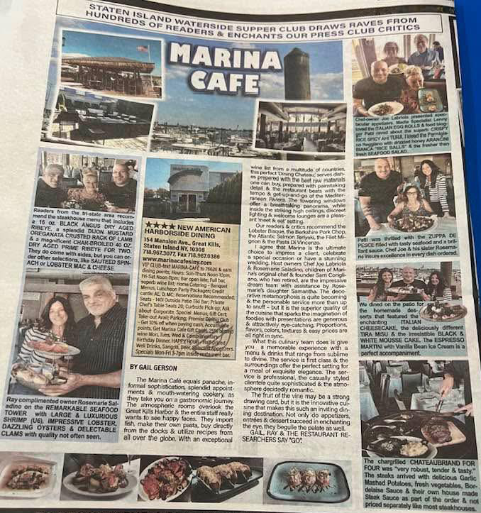 New York Post feature highlighting Marina Cafe's waterfront dining and seafood dishes in Staten Island